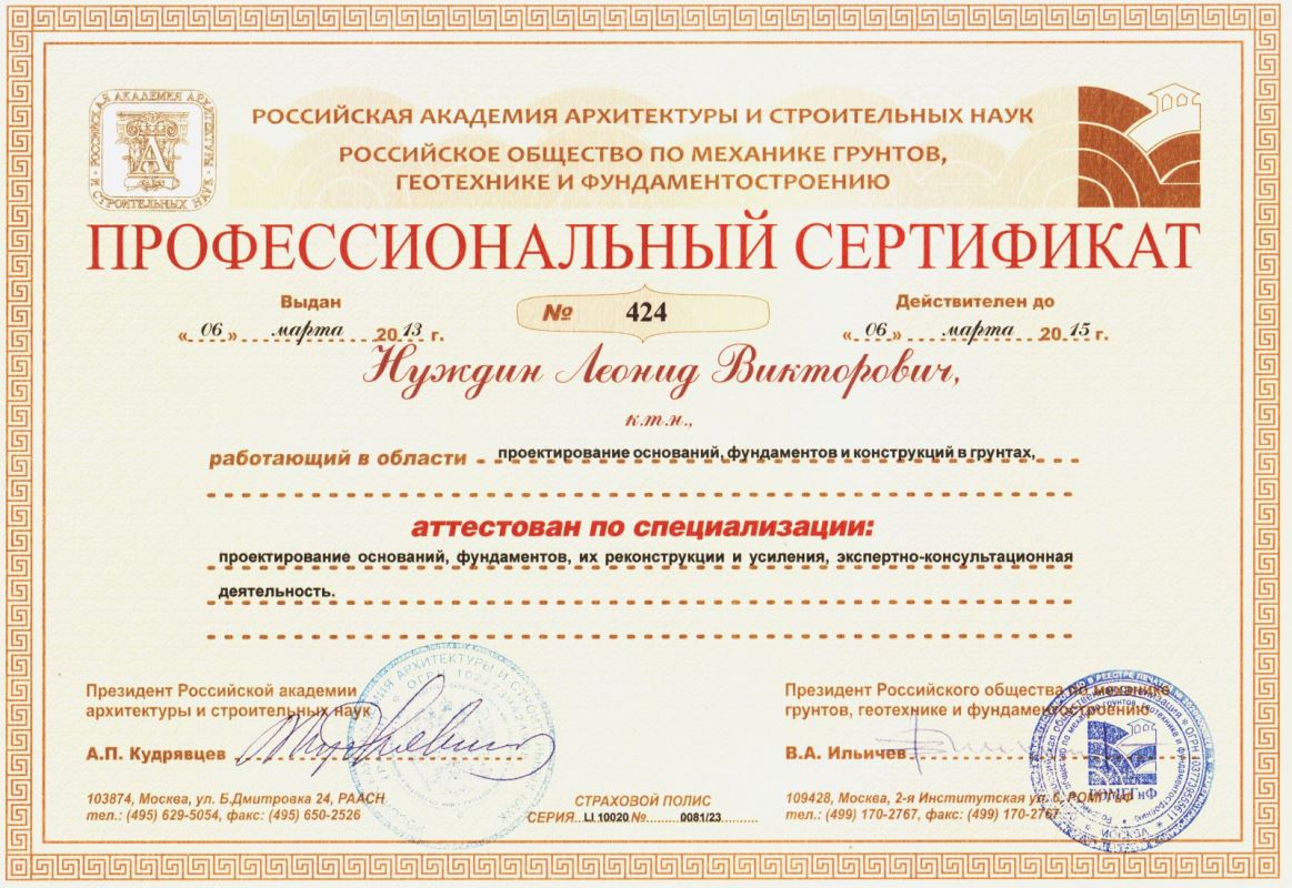 Профессиональный сертификат Л.В. Нуждина